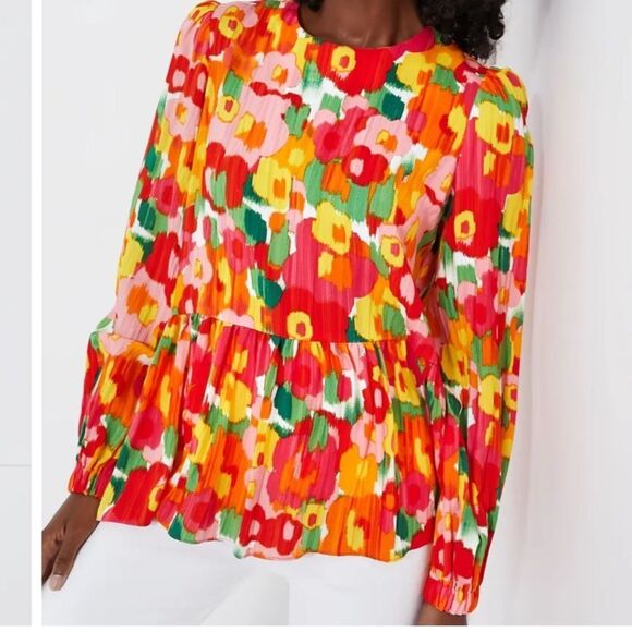 Tuckernuck Pomander Place MAGNOLIA WATERCOLOR CARLOTA BLOUSE S - Picture 1 of 5